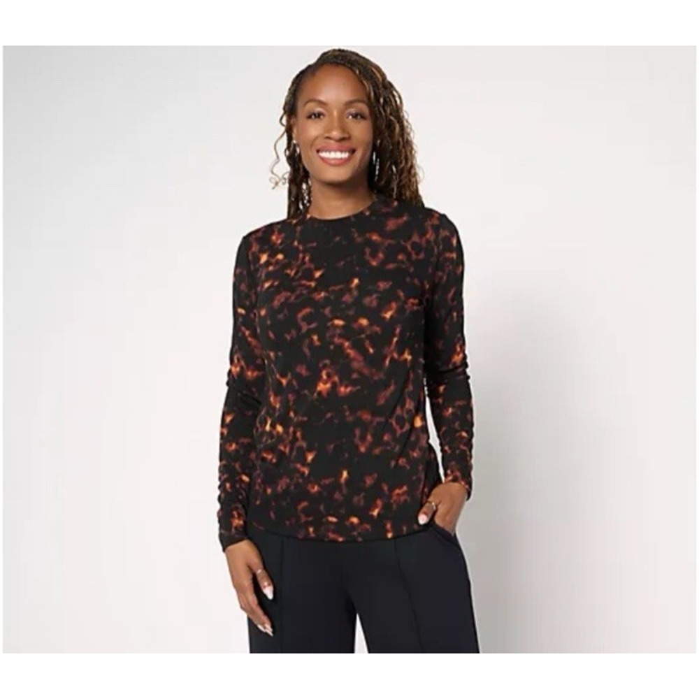 Carla Rockmore Collection Sz M Black Tortoise Shell Pattern Casual Long Sleeve